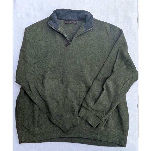 Tasso Elba Mens Quarter Zip Pull Over Sweatshirt Sz XL Cotton Hunter Green - Picture 1 of 4